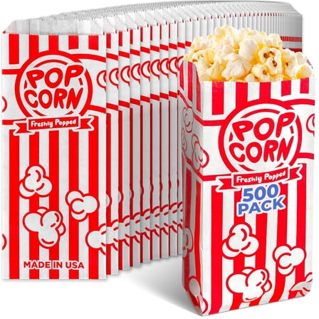 Popcorn Bags, 500-Pack 1 oz Small Paper Bags – Individual Sleeves for Popcorn Machines, Movie Nights, Parties, and Carnivals