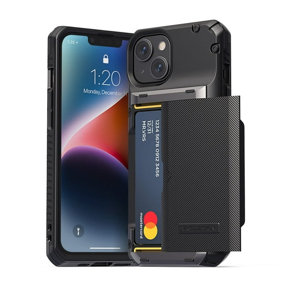 VRS Design Phone Case for iPhone 14, [Damda Glide Pro] Premium Sturdy Semi Auto Card Wallet [4 Cards] Case (Groove Black )