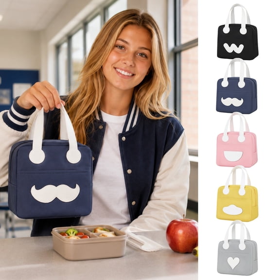 Hyknon Lunch Bag for Women Men, Portable Simple Cute Design Lunch Tote Bags, Reusable Insulated Lunch Box, Lightweight Waterproof Sturdy Large Cooler Lunch Containers for Work Picnic Travel, Black