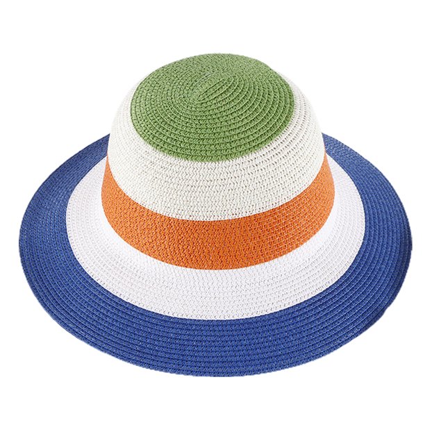 Sombrero de 56-58cm de circunferencia, sombrero de paja para mujer, sombrero para el sol de verano, sombrero de playa junto al mar, sombrero de arcoíris de ala grande con cúpula