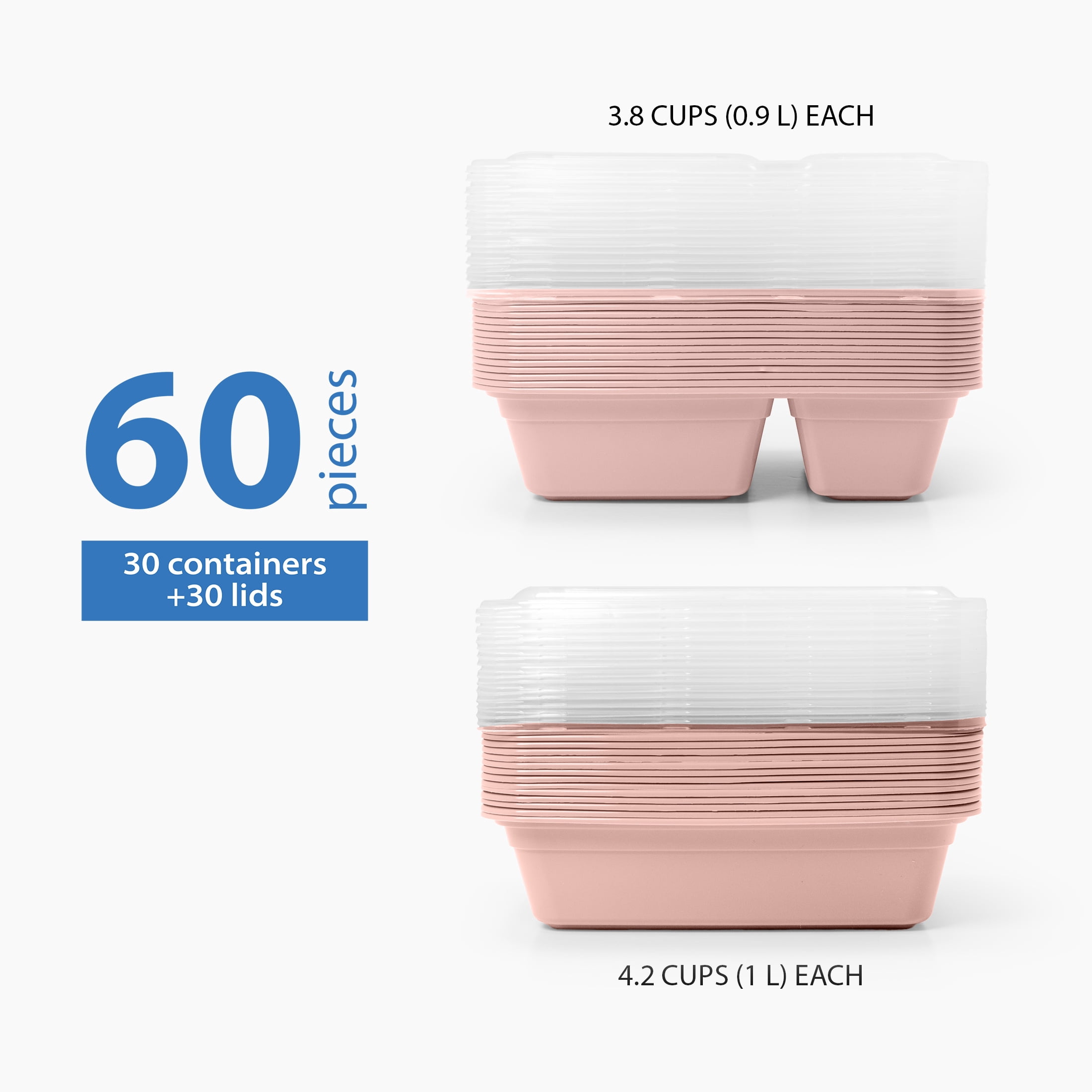 Mainstays 60-Piece BPA-Free Plastic Meal Prep Food Storage Container Set, Pink Blush