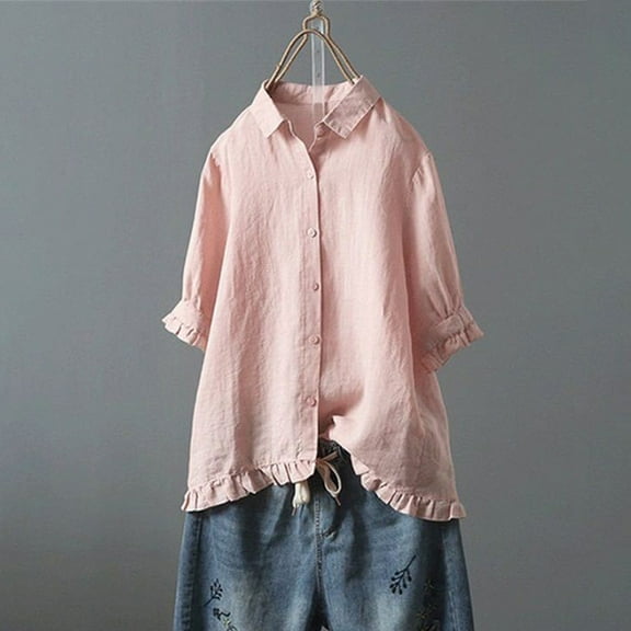 Aloohaidyvio Black and Friday clearance,Womens V-Neck Short Sleeve Loose Button Tunic Shirts Summer Shirts Blouse