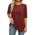thumbnail image 3 of bnaln Womens Tops Round Neck Half Sleeve T-Shirts Casual Shirts Knit Pullover Blouse Tunic Tops Basic Tees Blouses Loose Fit Jumpers Trendy Dressy Blouse Y2K Going Out Tops Streetwear, 3 of 6
