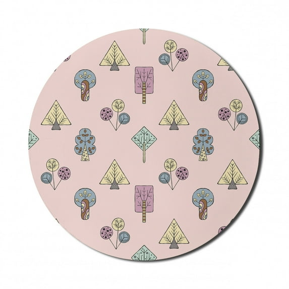Abstract Mouse Pad for Computers, Soft Pastel Colored Cartoon Inspired Design of Fictional Doodled Tree, Round Non-Slip Thick Rubber Modern Gaming Mousepad, 8" Round, Multicolor, by Ambesonne