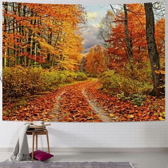 PRATYUS Autumn Landscape Tapestry Fall Nature Scenic Scenery Trees Woods Forest Plant Leaves Art Decor Wall Hanging for Bedroom Living Room Dorm 40x30inch