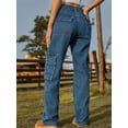 thumbnail image 4 of Women High Waisted Cargo Pants Wide Leg Casual Pants 6 Pockets Trousers Blue M, 4 of 5