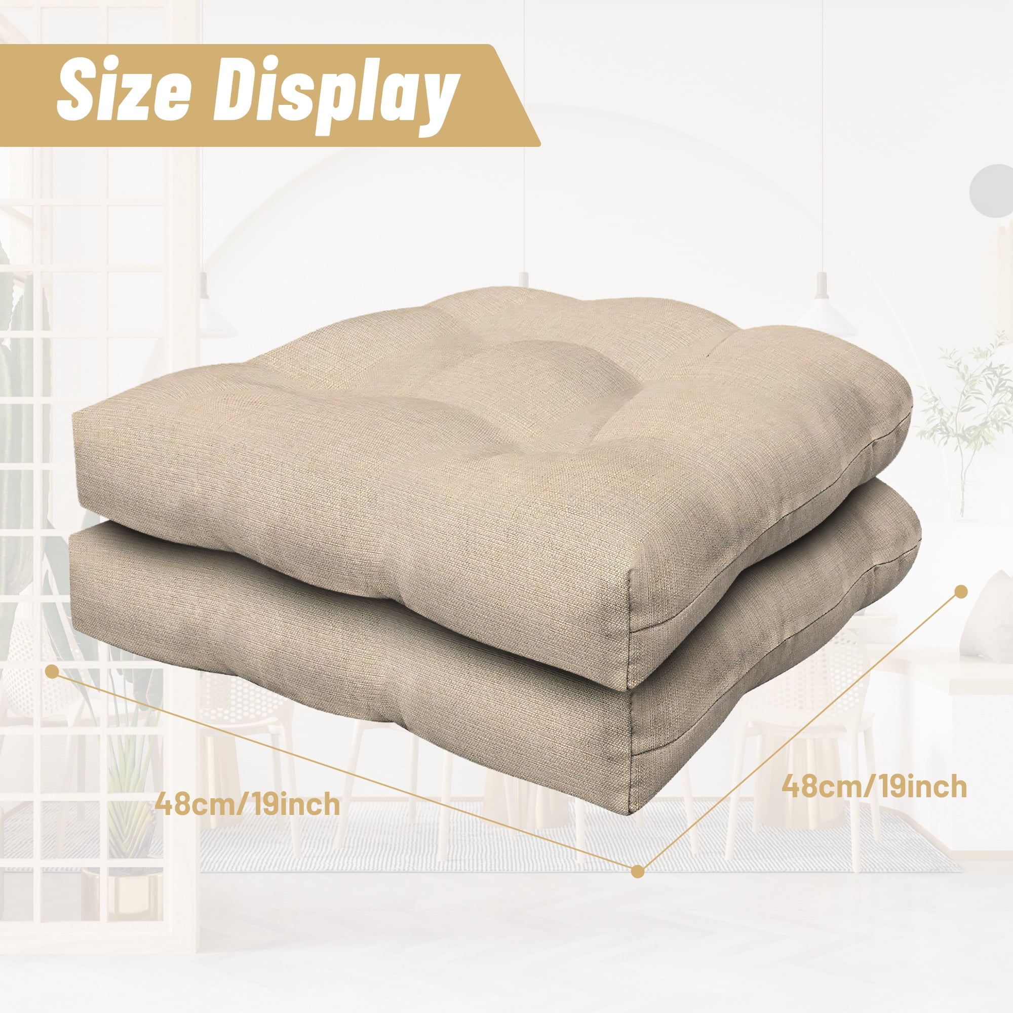 Tufted Chair Seat Cushions Cushion Pads 19"""" x 19"""" Patio Furniture Chair Pads Light Khaki