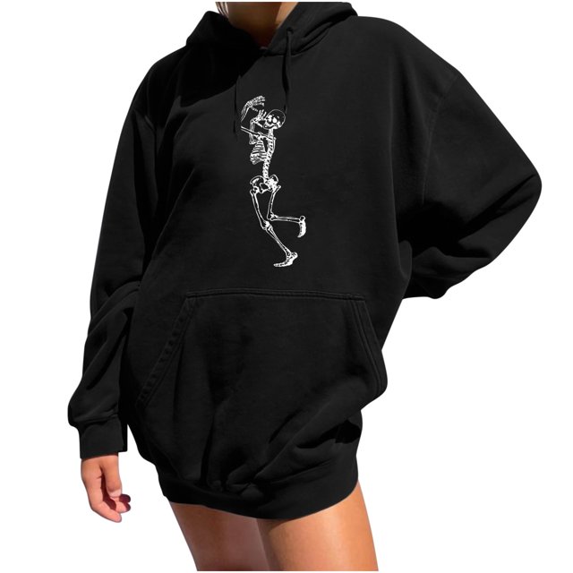 Sudadera estampada con capucha retro de manga larga suelta divertida vintage para mujer con mangas caídas en los hombros Pompotops gfhjh7240