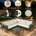 thumbnail image 5 of 4 Pieces Outdoor Acacia Wood Sofa Set, Woven Mesh Armrests, L-Shaped Patio Furniture Sofa Set with Coffee Table, Outdoor Conversation Set with Gray Cushions and Side Table, 5 of 21