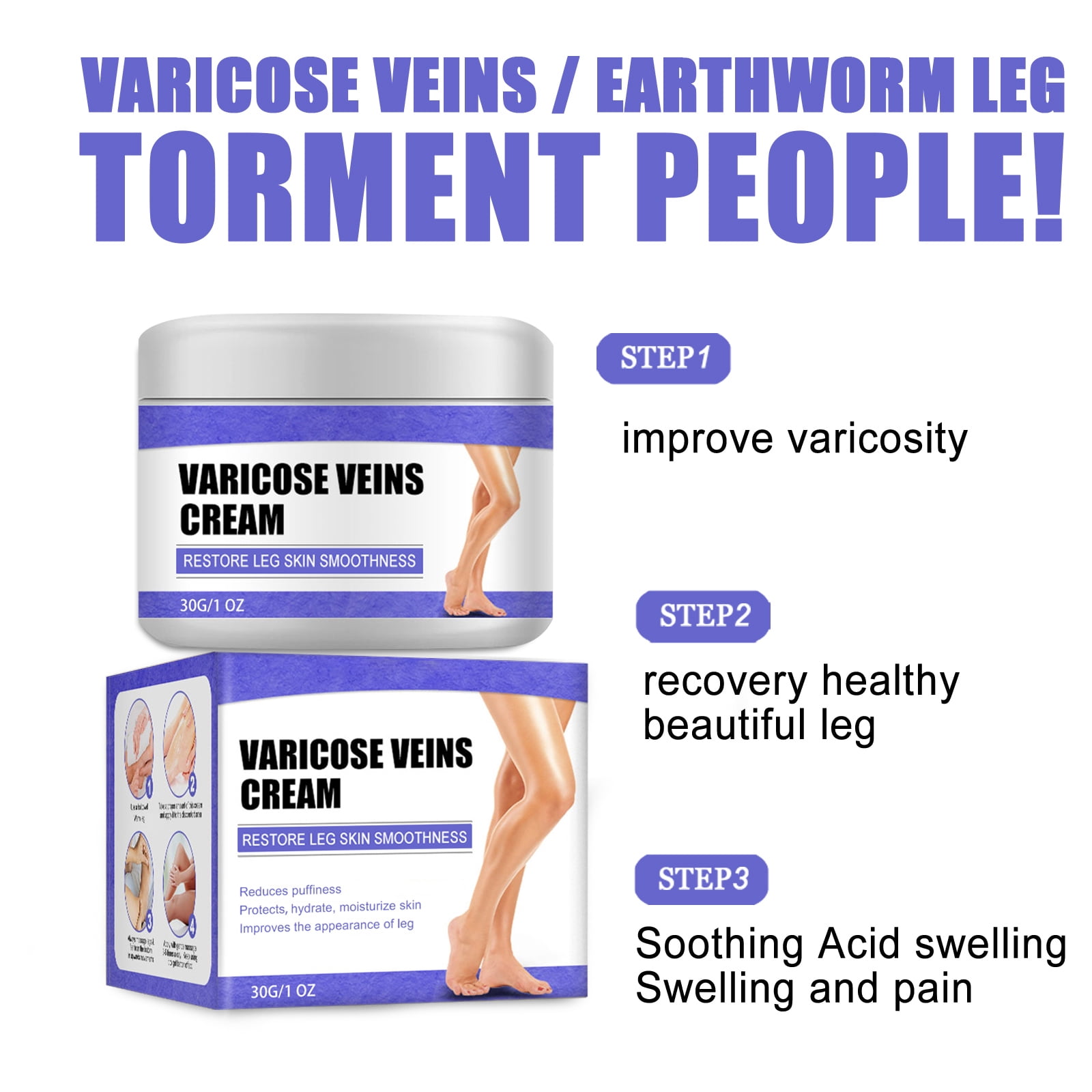 Alvantor Leg Cream for Varicose, Daily Moisturizing Massage Cream for Leg Soreness & Swelling Relief, 1.06oz