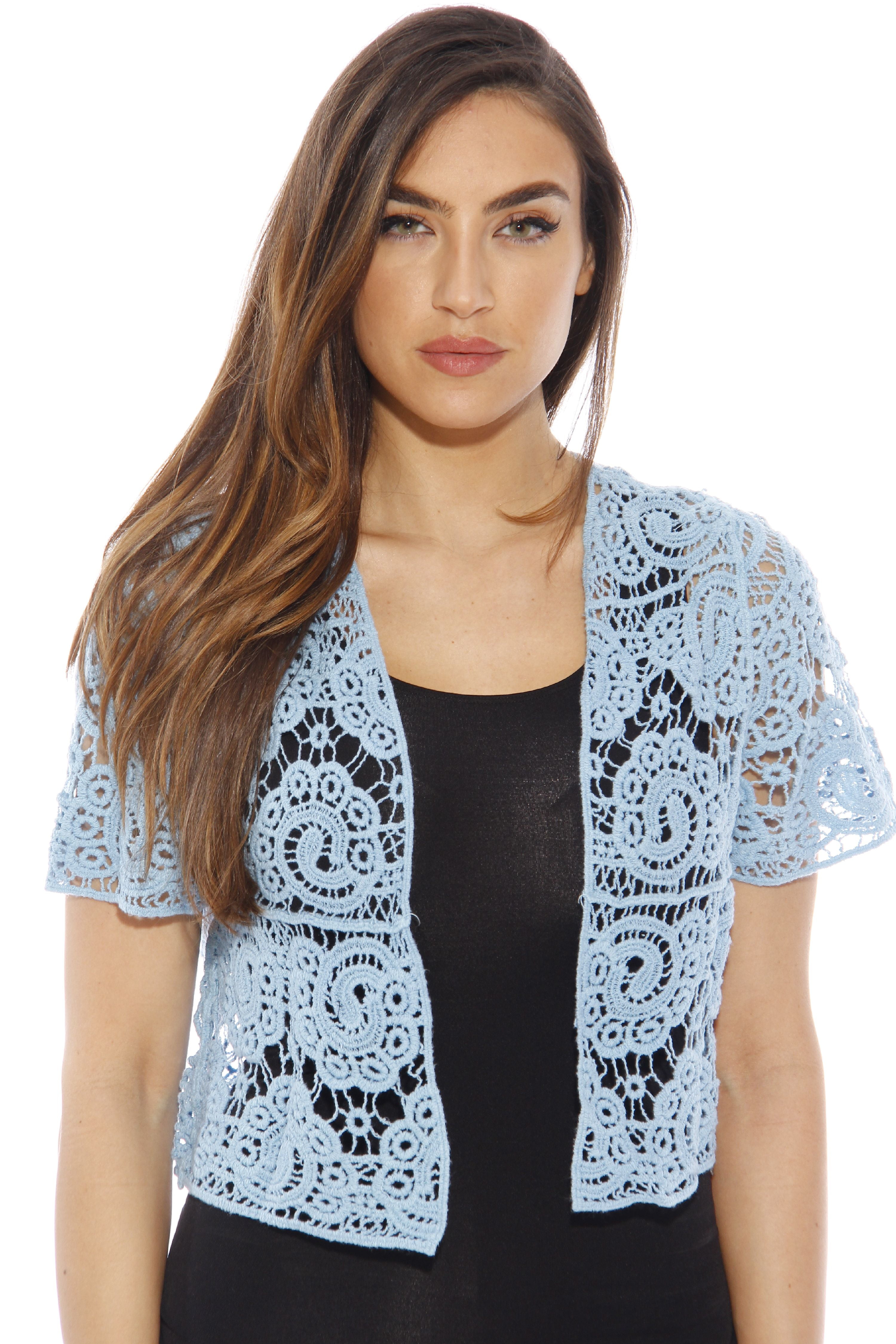 Just Love Bolero Shrug / Women Cardigan (Blue Paisley Crochet, XLarge