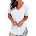 thumbnail image 3 of Liher Women V Neck T-Shirt Loose Fit Summer Tops Roll Short Sleeve Shirts Casual Tunic Tops White XL, 3 of 4