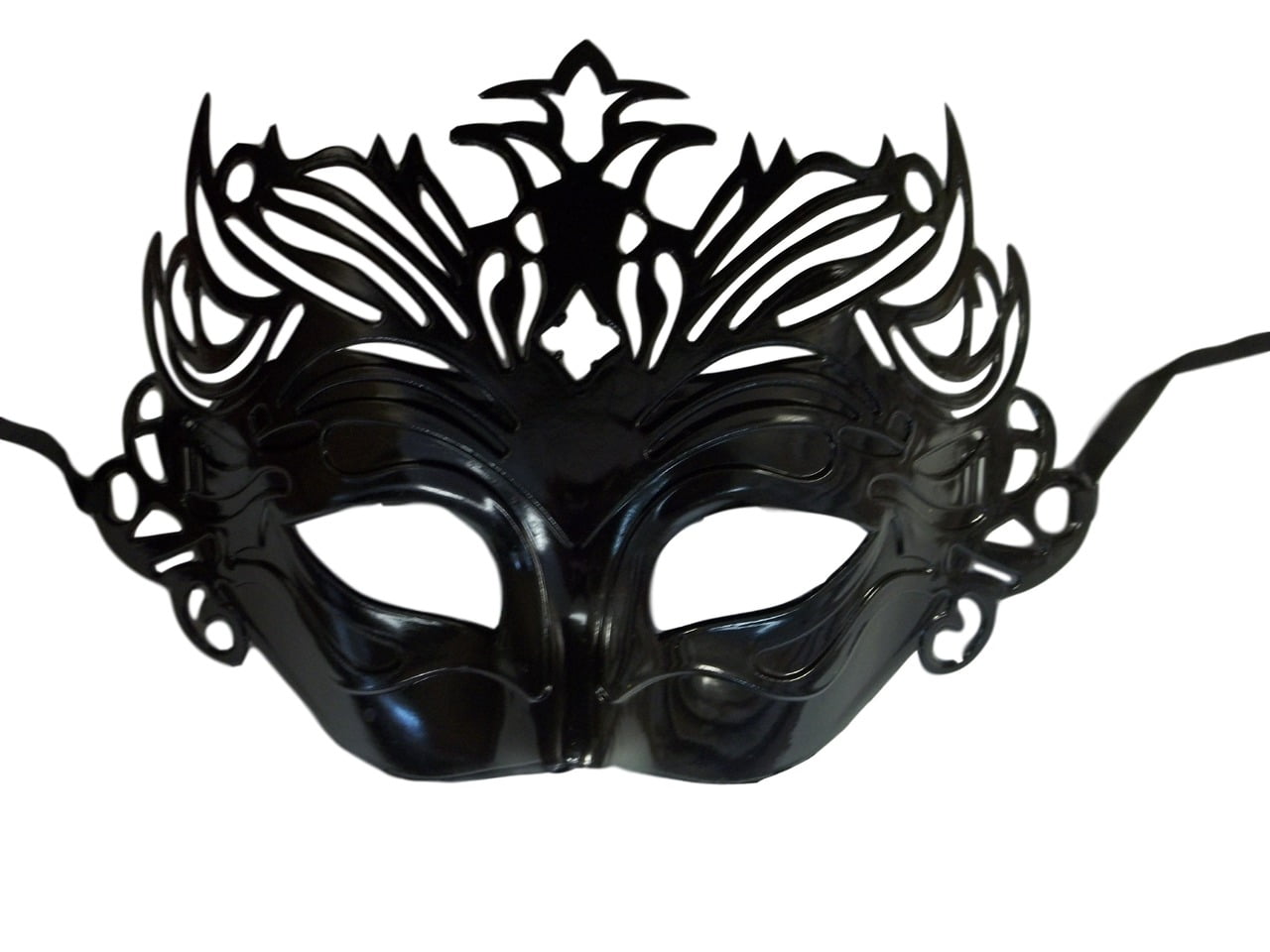 Elegant Black Crown Laser Cut Masquerade Mask with Clear Rhinestone Prom Costume 