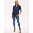 thumbnail image 7 of DARING DIVA Women's Denim Shirt Short Sleeve V Neck Button Front Jean Tops S Dark Blue, 7 of 7