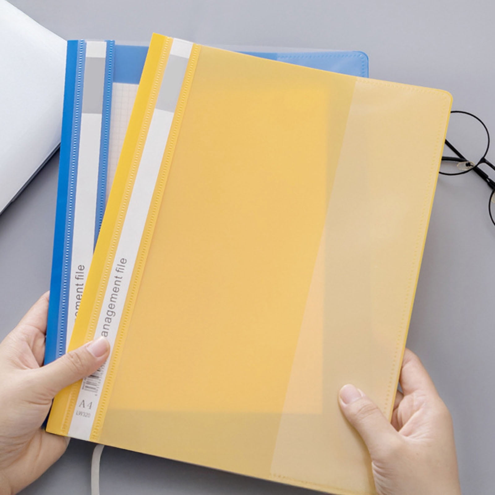 OIUR 12Pcs A4 Clear File Folders Punch-Hole Binders with Movable Index Cards Plastic Document Organizer for Office School