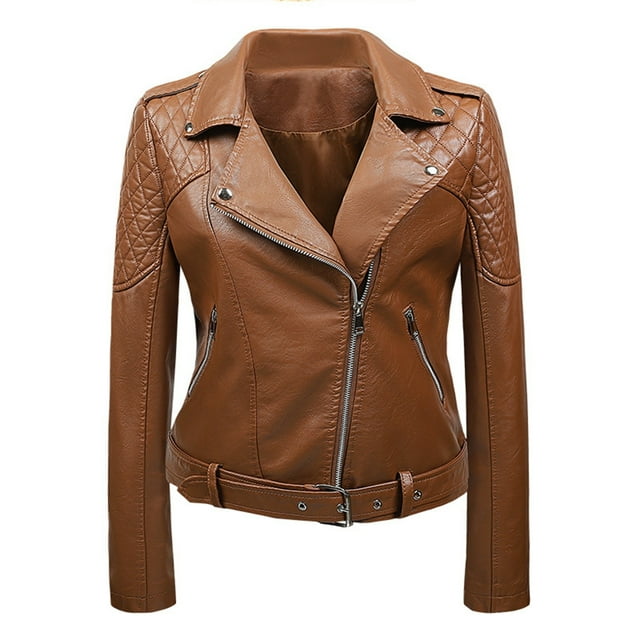 CEHVOM Veste de Moto Ajustée à Revers en Cuir pour Femme Veste en Cuir Liquidation