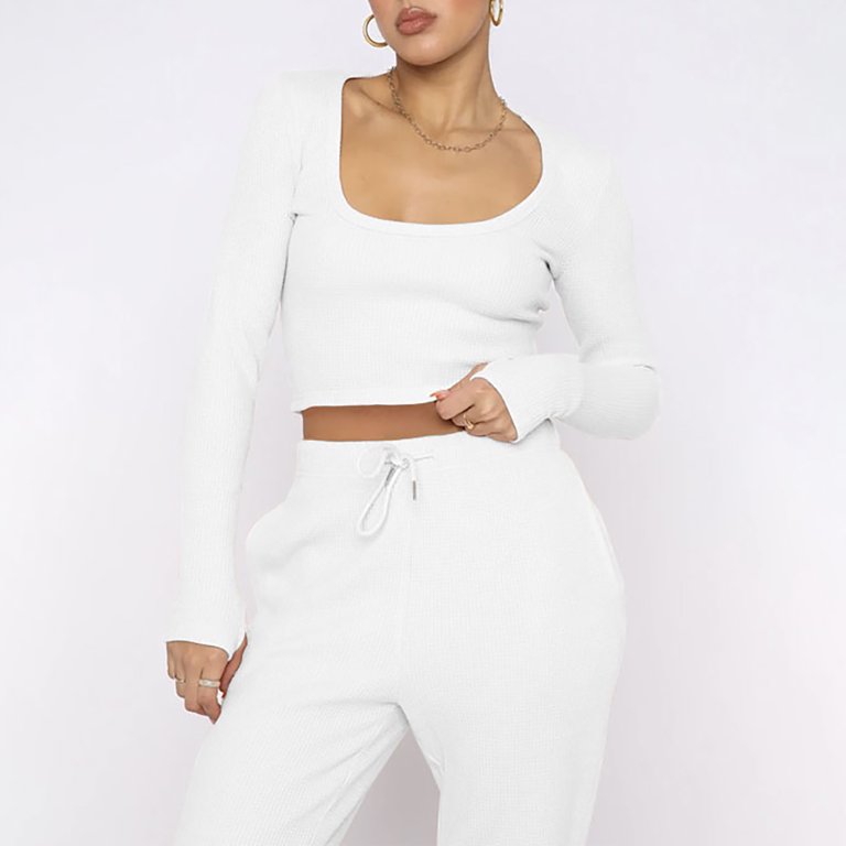 Women s 2024 Two Piece Outfit Long Sleeve Crop Top and Long Sweatpants Jogger Lounge Set Tracksuit Sweatsuits Walmart