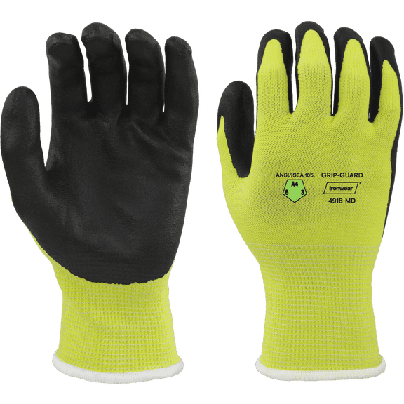 Ironwear 4918 Cut Resistant Gloves ANSI Level A4 with Grip Guard | Nitrile Palm Coating | Pair