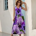 thumbnail image 5 of TOUCH OF SPRING PINK- PURPLE PANSY FLOWERS Dress Fashion Boho Beach Long Dresses Female Party Printed Maxi Dress, 5 of 9