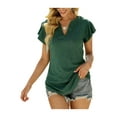 thumbnail image 4 of TRKIYQC Camiseta informal para mujer, manga corta, color sólido/rayas, estampado de estrellas, cuello en V, tops ajustados TRKIYQC Casual, 4 of 7