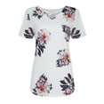 thumbnail image 4 of Lovskoo Summer Tops for Women Loose Blouses Short Sleeve Shirt V Neck Printed Casual Pullover Top White, 4 of 9