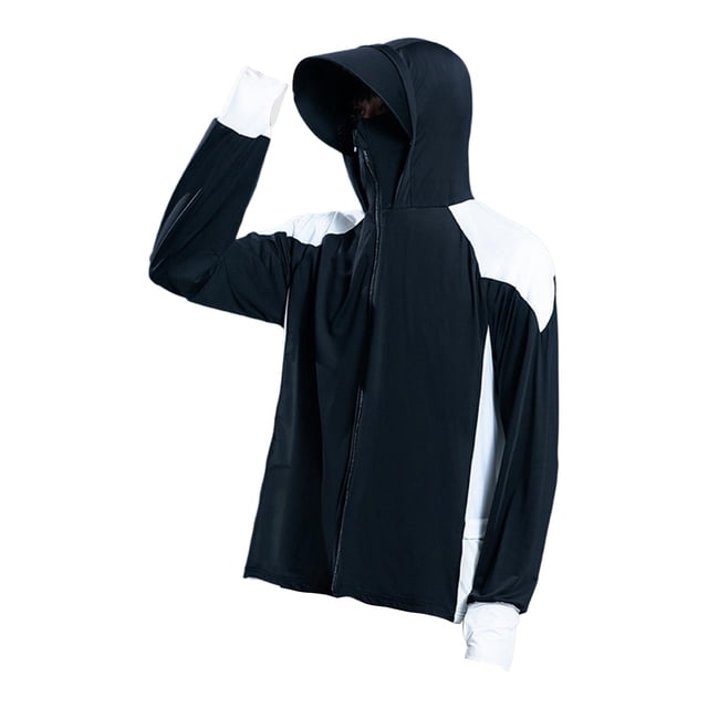 Camisa con capucha y protección solar para hombre, suave, para actividades al aire libre, escalada en roca XL Negro con Blanco