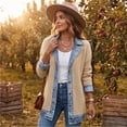 thumbnail image 4 of Stralyhd Jean Jacket Women Patchwork Collared Denim Blazer Fall Casual Shirt Jacket Long Sleeve Loose Denim Cardigan Jackets Button Down Jean Shacket Khaki S, 4 of 6