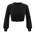 thumbnail image 1 of PENGXIANG Fashion Casual Solid Color  Neck Short Style Long Sleeve Top For Ladies, 1 of 7