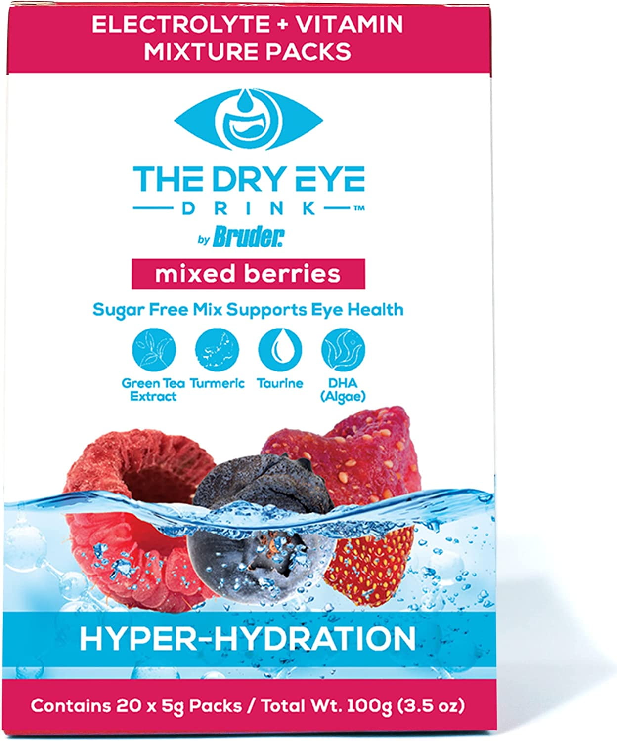 The Dry Eye Drink Hyper-Hydration Mixed Berries Electrolyte + Vitamin Mixture Packs 20 - 5 g Packs