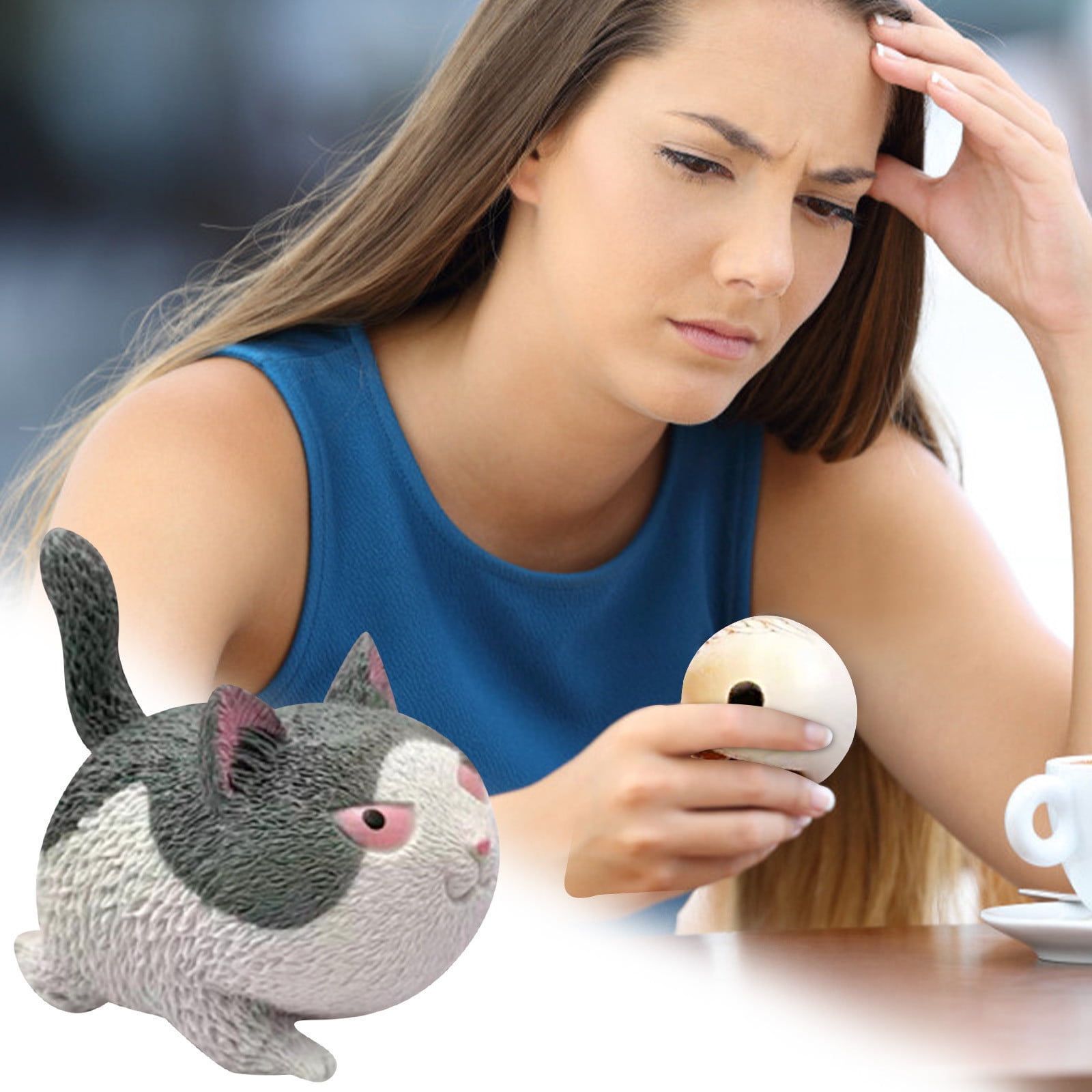 Vacemry Stress Relief SqueezingToy, Soft Hand Grip Ball for Anxiety Fidget Sensory Therapy, Angry Cat Squeeze for Office Desk Home Car Travel, Cute Novelty Decompression Gift for AdultsKids