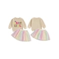 thumbnail image 2 of Toddler Kids Girls 2Pcs Birthday Outfits 12 18 24 Months 2T 3T 4T 5T Long Sleeve Letter Embroidery Sweatshirt Tops + Tutu Skirt Set Baby Clothes, 2 of 9