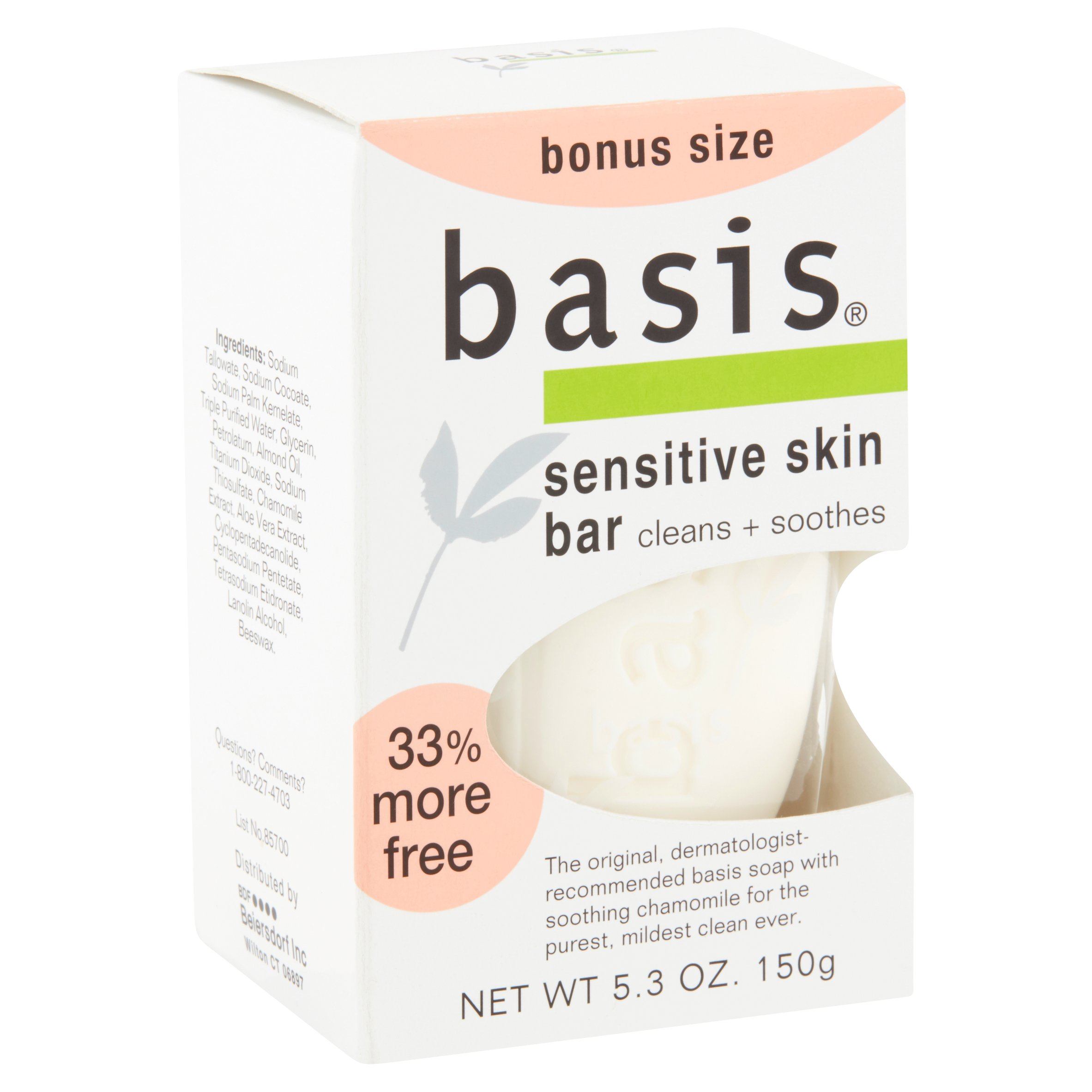 Basis Sensitive Skin Bar Soap, 5.3 Oz., 33% Bonus