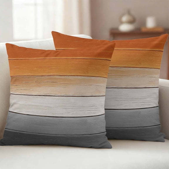 Pack of 2 Outdoor Pillow Covers 20x20 Inch Waterproof Orange Gray Throw Pillow Covers,Decorative Couch Pillow Shams Protectors Farmhouse Retro Gradient Wooden Grain Patio Pillowcases Cushion Covers
