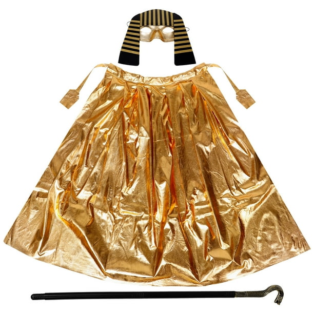 1 juego de disfraz egipcio para niños, conjunto de disfraz de faraón, sombrero de faraón, puños de bastón de rey, máscara, capa, disfraz egipcio de Halloween, accesorio para cosplay