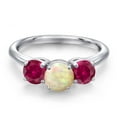 thumbnail image 3 of Gem Stone King 925 Sterling Silver White Ethiopian Opal and Red Created Ruby Engagement Ring for Women | 1.76 Cttw | Round Cabochon 6MM | Gemstone October Birthstone | Size 6, 3 of 6