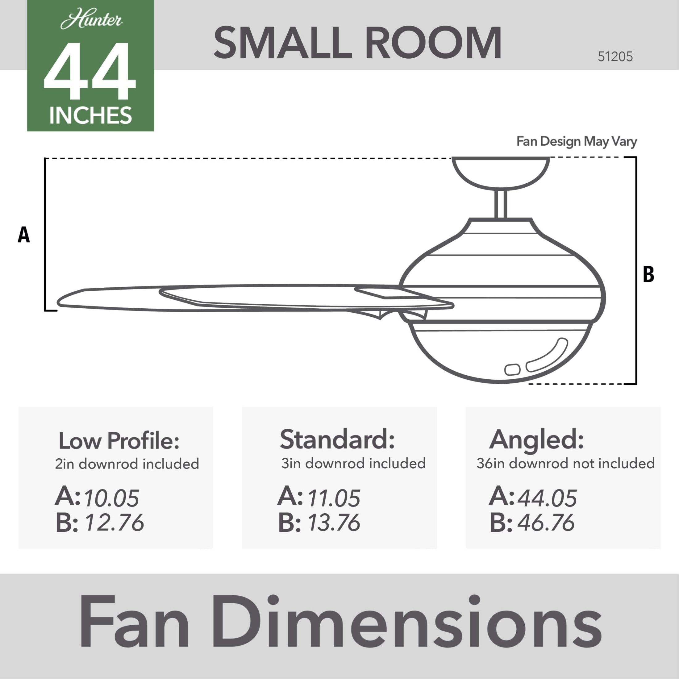 Hunter 44 inch Indoor Ceiling Fan with LED Light and Remote Control - White Ceiling Fan, Standard Mount, 6 Blades, For Bedroom, Living Room, or Kitchen, Quiet - Pacer 51205, Fresh White