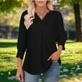 thumbnail image 6 of Stamzod Women's Tops, Tees & Blouses Solid V Neck Ruched Casual Shirts Spring 3/4 Sleeve Tops for Women Black XL, 6 of 9