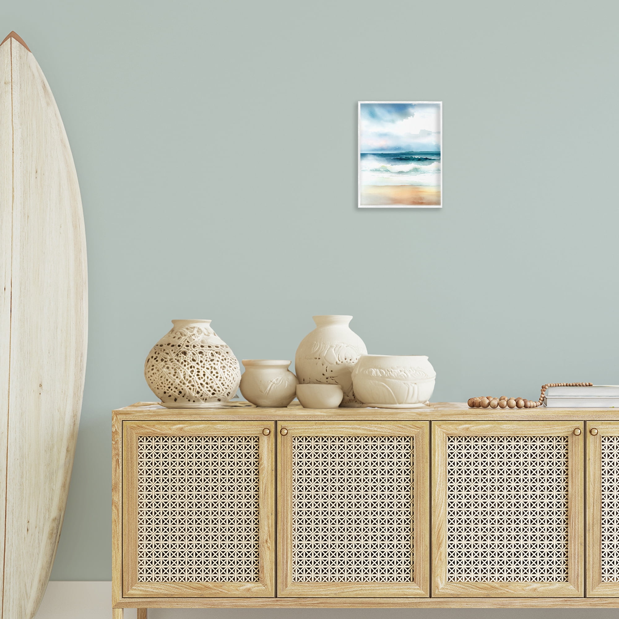 Stupell Industries Rolling Seaside Waves Coastal Painting White Framed Art Print Wall Art, 11 x 14