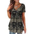 thumbnail image 1 of Powerdelux Women's Tunic Tops For Leggings Short Sleeve Shirts Botton Up Casual Ruched Blouses Clothing Floral Henley Shirts, 1 of 2
