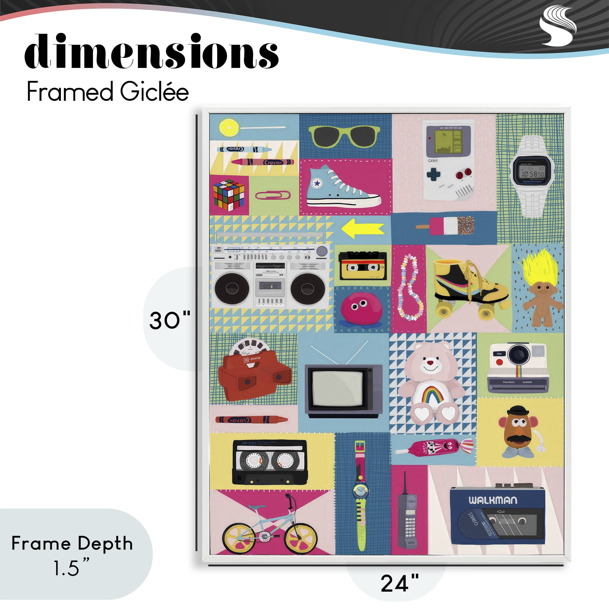 Stupell Industries Retro 80's Patchwork Collection White Framed Giclee Art, design by Hanna Melin