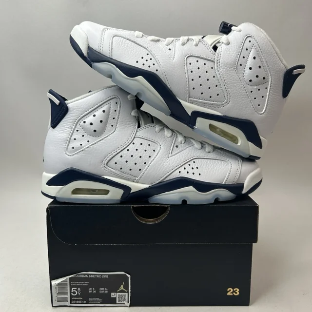 N I-K-E A i r-Jor-dan 6 Retro GS “Midnight Navy” 384665-141 5.5Y/Women’s 7 New
