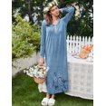 thumbnail image 3 of Ekouaer Women' Long Sleeve Nightgown Full Length Sleepwear Long Sleepshirts Henley Sleep Dress -, 3 of 5