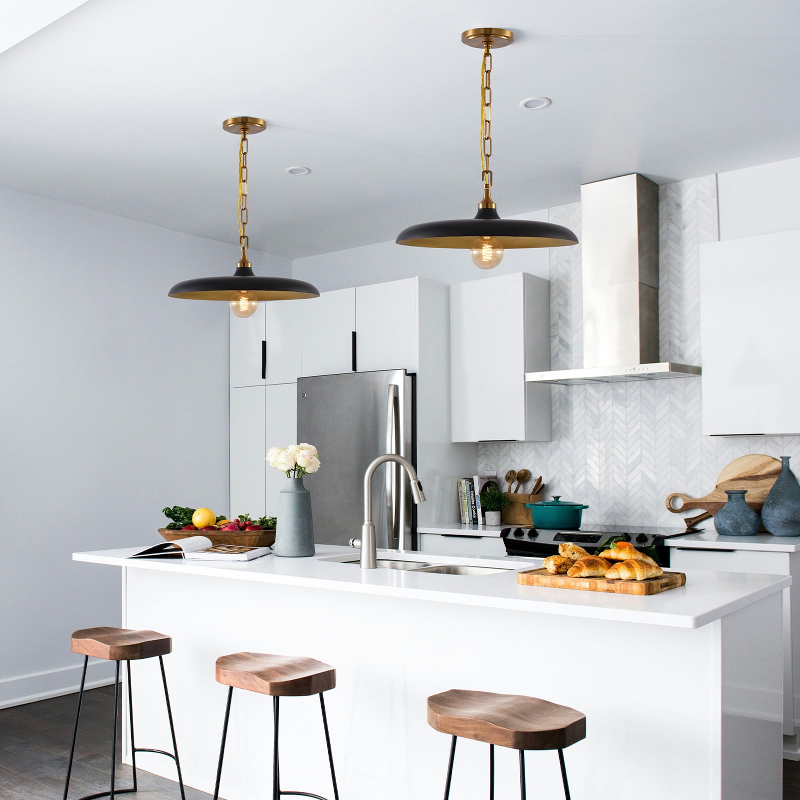 MW Lighting Matte Black&Gold Farmhouse Pendant Light for Kitchen Island,Coffee Shop