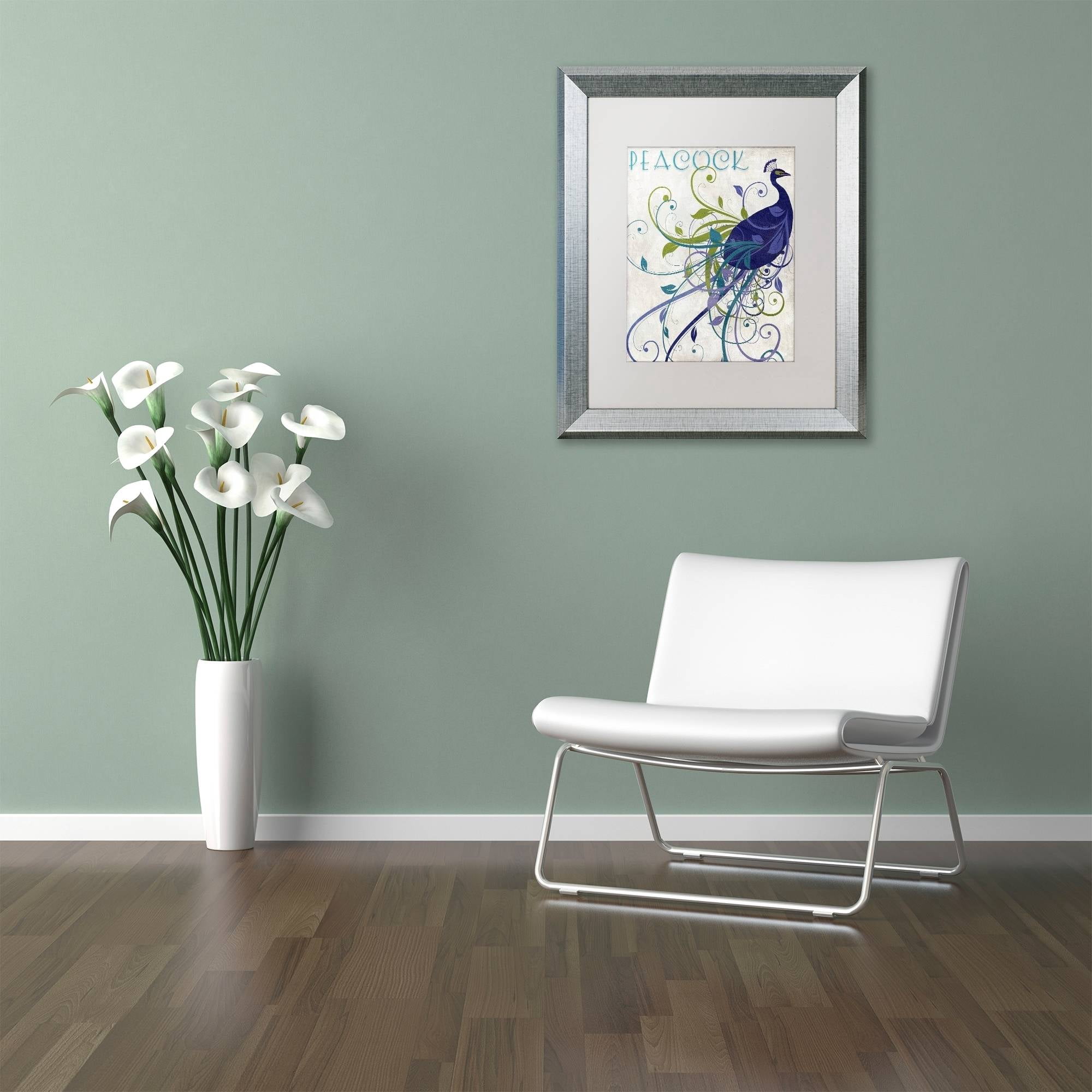 Trademark Fine Art "Peacock Nouveau I" Canvas Art by Color Bakery White Matte, Silver Frame