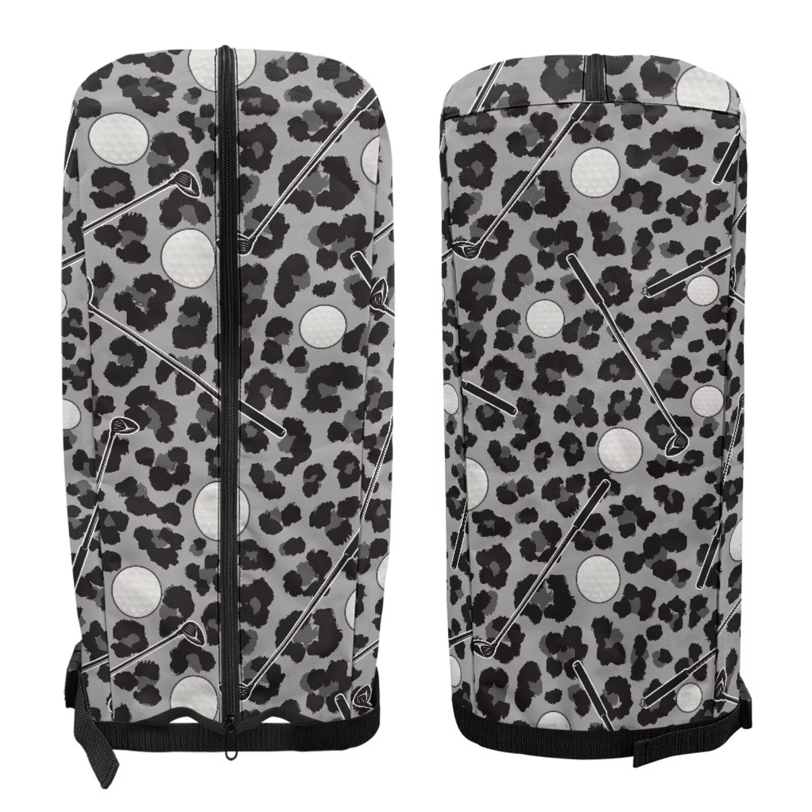 Chririnla Black Leopard Print Portable Golf Bag Rain Cover Hood Protector for Men Women Waterproof Rain Cover with Adjustable Strap
