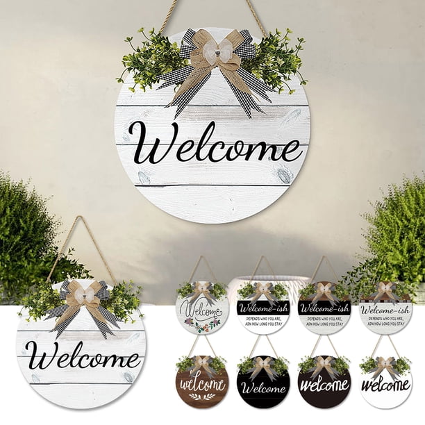 Colgador de cartel de bienvenida en 3D - Decoración de porche redondo de 11,8 pulgadas, cartel divertido de bienvenida para la puerta principal, decoración del hogar con tablero de densidad - negro