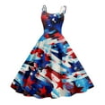 thumbnail image 4 of SAATLERI July 4th Dresses for Women Flag Spaghetti Strap Patriotic Dress A Line Sleeveless Casual Cocktail Midi Evening Party Dress, 4 of 5