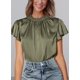 thumbnail image 3 of Blusa PRETTYGARDEN de Satén con Mangas con Volantes Verde Militar Talle Grande, 3 of 5