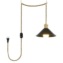 KAYYELAMP 15ft Plug in Dimmable Cord Hanging Light Brass Base Black Metal Shade Classic Style Pendant for Farmhouse Home Store(No Bulb)