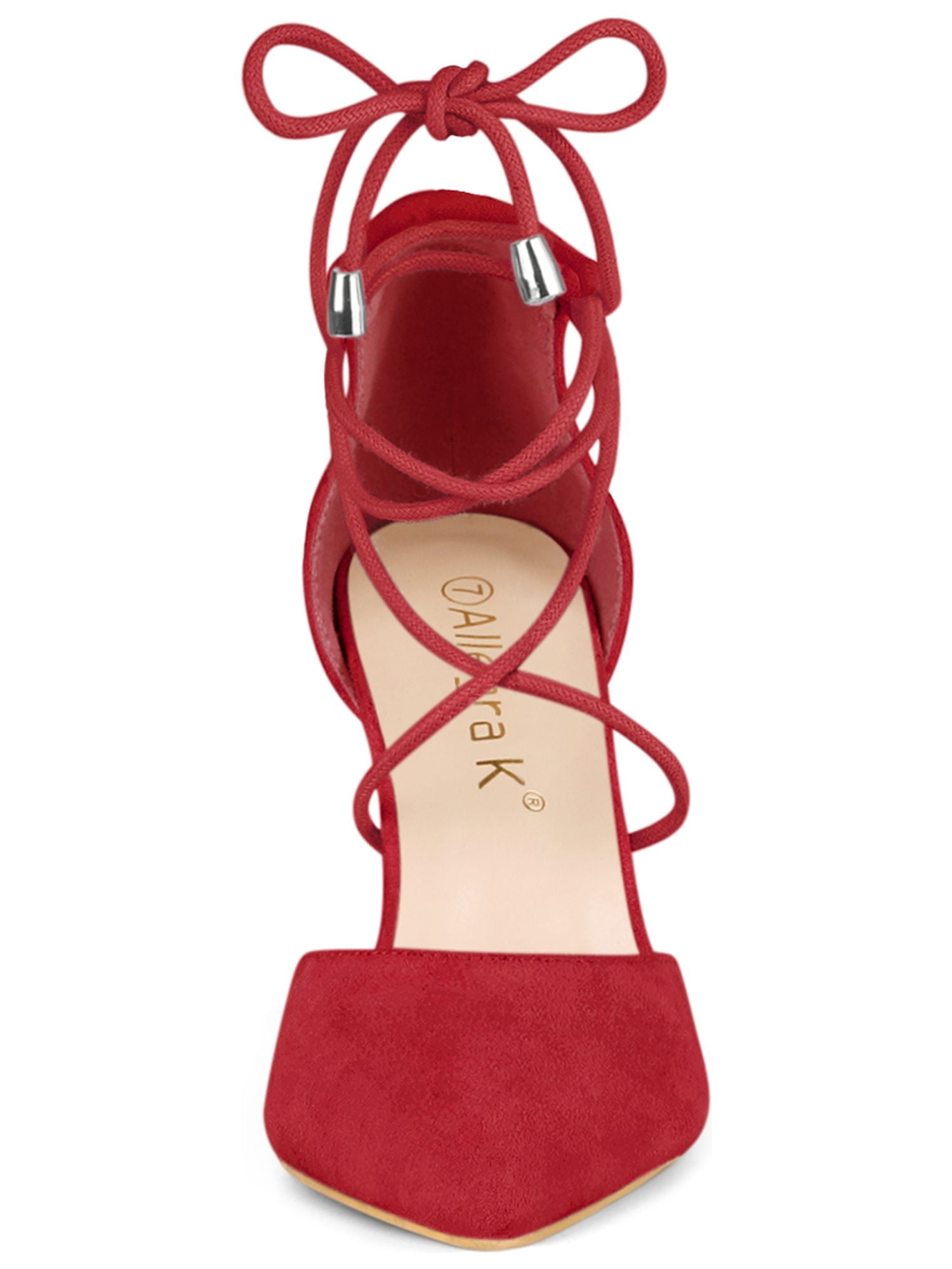 DARING DIVA Women's Pointed Toe Chunky Heels Lace Up Sandals and Pumps Red 7